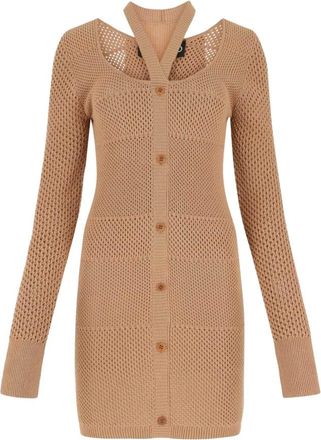 ADĀMO Andrea Adamo Biscuit Mesh Mini Jurk - Dames - Kleedjes - Bruin - S/M - Polyester - Kleedjes