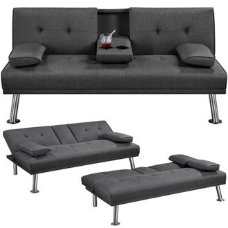 Yaheetech Divano Letto con 2 Braccioli Staccabili Divano Trasformabile Mobile Imbottito a 3 Posti Divanetto Reclinabile da Salotto con Supporto Centrale Porta