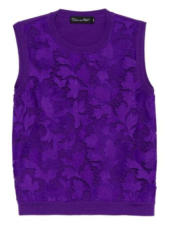 Oscar De La Renta lace knitted vest - women - Wool - L - Purple