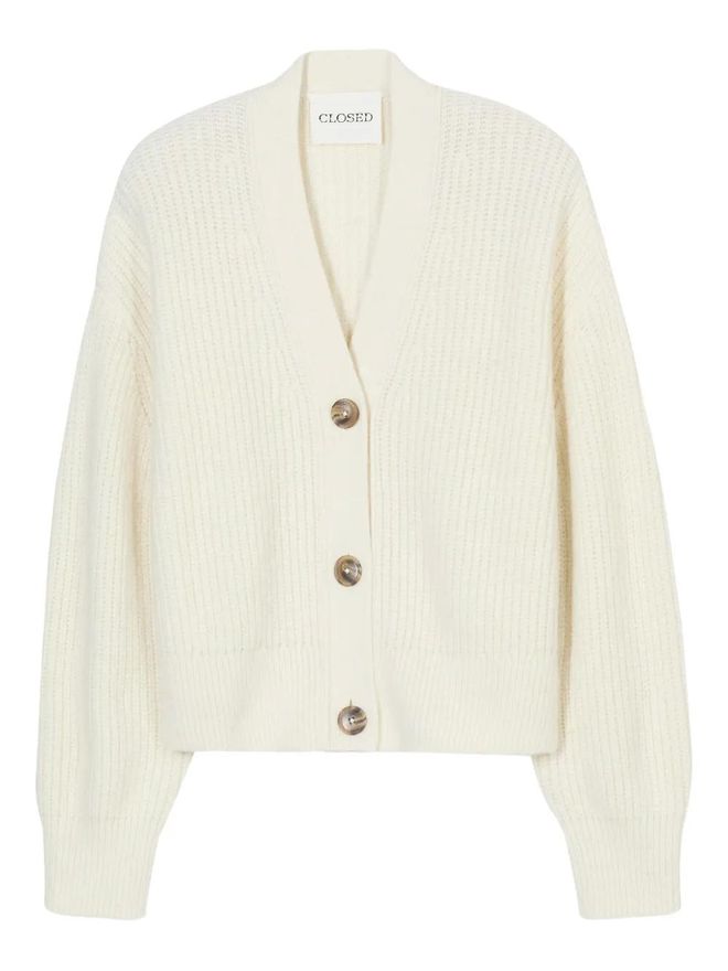 V-neck ribbed cardigan - White