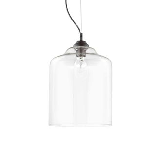Netlighting Bistro 1 Light Dome Ceiling Pendant Black Clear Blown Glass Square E27