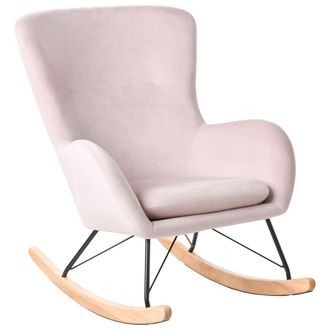Beliani Silla Mecedora De Terciopelo Rosa Patas De Metal Balancines Moderno Glamour Tradicional Ellan