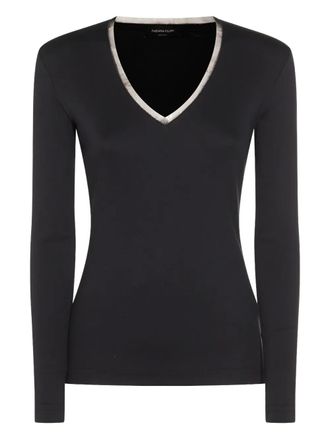 Fabiana Filippi V-neck long-sleeve top - women - Spandex/Elastane/Cotton - 38 - Blue