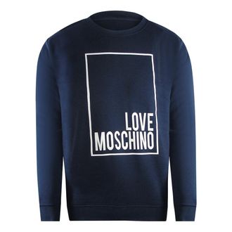 Moschino Mens Love Box Logo Navy Blue Sweatshirt Cotton - Size X-Large