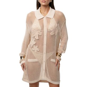 JLUXLABEL Solara Floral Appliqu&eacute; Open Stitch Cover-Up Shirt in Ivory at Nordstrom, Size Small