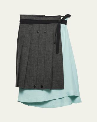 Prada Pleated Wool Patchwork Midi Skirt