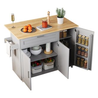 STILVORA Carrito De Cocina Con 2 Puertas, 1 Caj&oacute;n, Estantes Ajustables, Encimera Abatible Y Toallero, 132.5x44x90 Cm