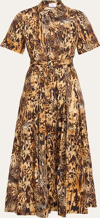 Adam Lippes Leighton Animal-Print Belted Midi Shirtdress