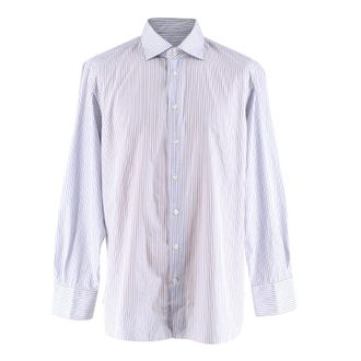 Emanuele Maffeis White & Blue Striped Cotton Tailored Shirt Size XL