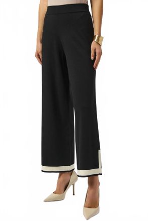 Joseph Ribkoff Color Block Knit Wide Leg Pants In Black/vanilla