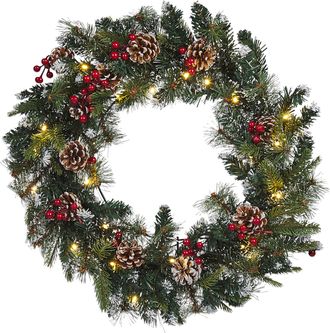 Beliani Corona De Navidad Verde Blanco Material Sint&eacute;tico Led 60 Cm Accesorio Interior Paimio