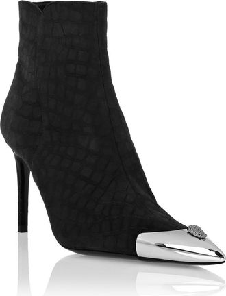 Philipp Plein Nubuck Mid-Heeled Low Boots 9 Women in Black at Nordstrom, Size 37