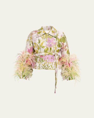 Libertine - Libertine Dianthus Jacquard Feather-Trim Single-Breasted Jacket