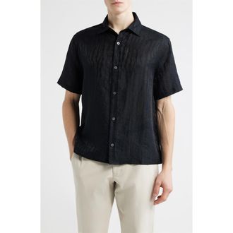 Open Edit Wavy Stripe Short Sleeve Button-Up Shirt in Black at Nordstrom, Size Xx-Large