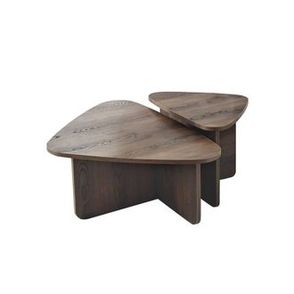 Calicosy Set Of 2 Triangular Coffee Tables With Rounded Edges, 90Cm X 60Cm in Walnut | Size: 2 Person