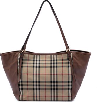 Burberry Tweedehands Kleine Haymarket Check Canvas en Leer Canterbury Tote