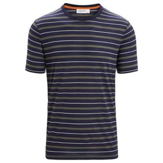 Icebreaker Wave S/S Tee Stripe Merinoshirt für Herren | blau/ loden