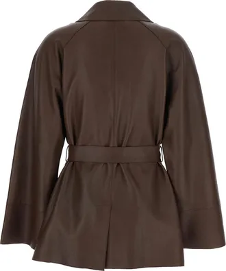 P.A.R.O.S.H. Womens Leather Jacket Wide Collar Brown Lamb Blazers