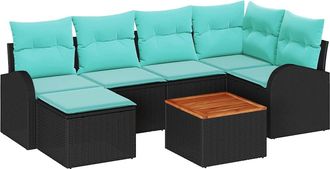 vidaXL Conjunto De Sof&aacute;s De Jard&iacute;n 7 Uds. Negro Y Turquesa Vidaxl