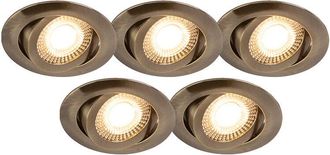 QAZQA Qazqa - Set of 5 Modern Recessed Spotlights Bronze Incl. led 3-Step Dimmable - Mio