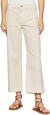 Sanctuary The Marine Stripe Crop Wide Leg Jeans in Bleached White Pinstripe at Nordstrom, Size 26 P