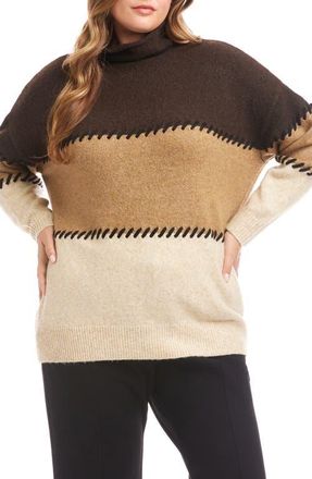 Karen Kane Colorblock Whipstitch Turtleneck Sweater in Multi at Nordstrom, Size 3X