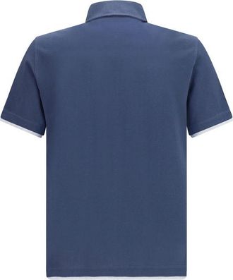 Brunello Cucinelli Mens Blue Cotton Polo Shirt