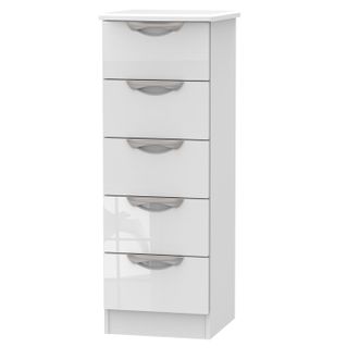 Welcome Furniture Cairo Ready Assembled Tallboy Chest of Drawers with 5 Drawers - White Gloss & White - Welcome Furniture | TJ Hughes