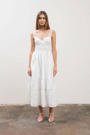 Moon River Eyelet Detail Midi Dress In White