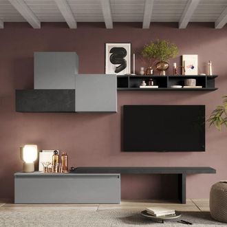 Lc Mobili Mueble De Pared Moderno Gris Negro Con Estantes Flotantes Infinity 15