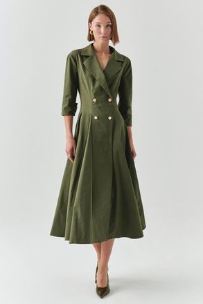 Exquise Estelle Jacket Collar Pocketed Dress in Green at Nordstrom, Size Xx-Large