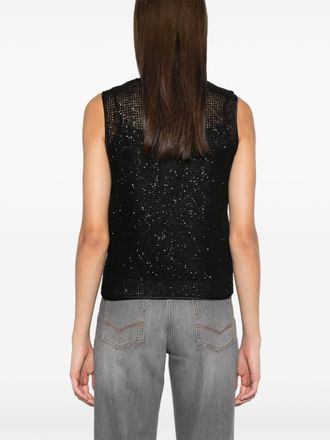 PESERICO Sequin-Embellished Open-Knit Tank Top - Black