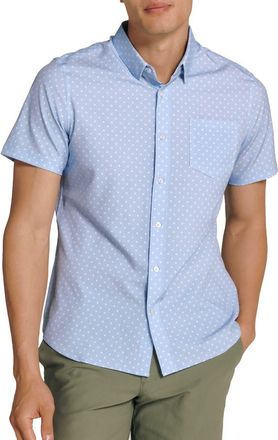 7 Diamonds Gareth Floral Dot Short Sleeve Performance Button-Up Shirt in Blue at Nordstrom, Size Xx-Large