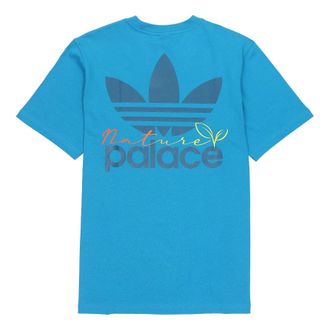 adidas Mens adidas originals x PALACE Crossover SS22 Back Logo Printing Short Sleeve Blue T-Shirt HM9199