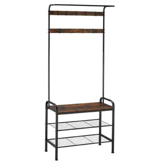 TecTake Perchero con banco zapatero 73,5x36x184 cm, madera industrial oscura