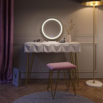 Vicco Tocador Ruby, Blanco, 100 Cm Con Iluminaci&oacute;n Led Y Taburete