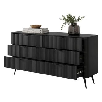Dmora Aparador Hali, C&oacute;moda 6 Cajones, Un Estante, Puerta Corredera, 163x38x81h Cm Negro