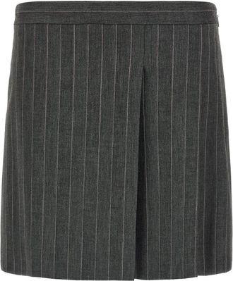 Pinko Pinko, Rokken, Dames, Grijs, M, Wol, Pinstripe Minirok met Macro Plooien