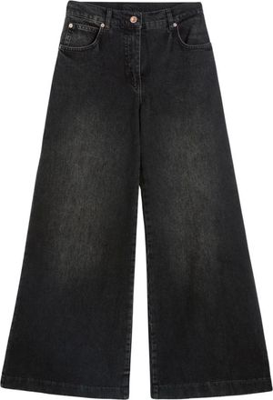 Aspesi Katoenen broek met twillbinding- hoge taille en wijde palazzo-pijpen - Dames - Jeans - Zwart - Maat: W29 Katoen