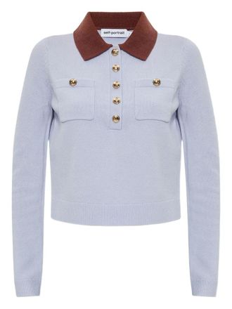 Self Portrait Blue Contrast Collar Knit Top