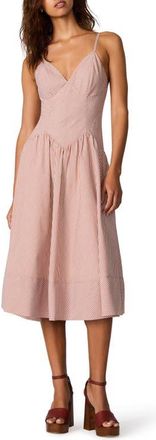 Steve Madden Una Stripe Seersucker Midi Dress in Caramel Cafe at Nordstrom, Size 14