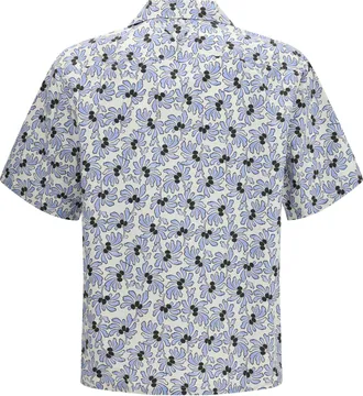Prada Mens Cotton Shirt With Floral Print Avorio+celeste Cotton; Silk
