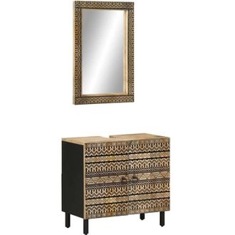 vidaXL Set Mobili da Bagno 2pz in Legno Massello di Mango vidaXL