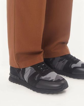 Valentino Garavani Sneaker Rockrunner Camouflage In Tessuto-Rete Uomo ANTRACITE/NERO 40.5