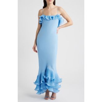 Delfi Delina Open Back Mermaid Gown in Baby Blue at Nordstrom, Size X-Large