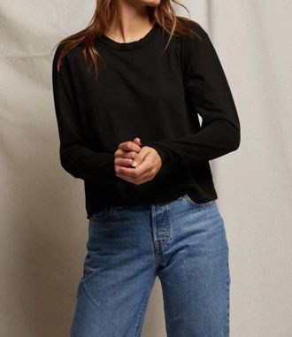 perfectwhitetee Cotton Long Sleeve Boxy Crew Tee In Black
