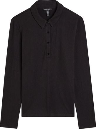 Eileen Fisher Eileen Fisher Henley Textured Cotton-blend Polo Shirt - Black - L (UK 18-20 / XL)