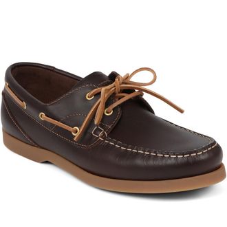 Jones Bootmaker Mens Parsons Leather Boat Shoes - Brown - Size UK 7