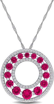 Mimi & Max Created Forver 1 4/5ct TGW Created Blue Sapphire 1/3ct TW Lab-Grown Diamond Necklace 14k White Gold