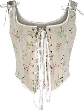 Generic Women Retro Vintage Victorian Printed Bustier Renaissance Crop Top Tank Top Corset